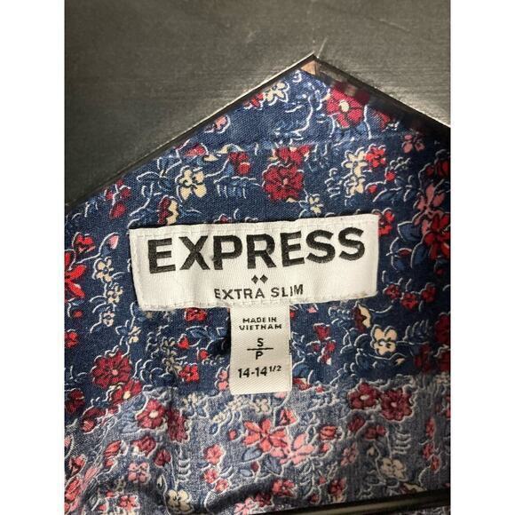 Express Men's Extra Slim Fit Floral Blue Long Sleeve Button-Up Shirt S - Picture 2 of 10